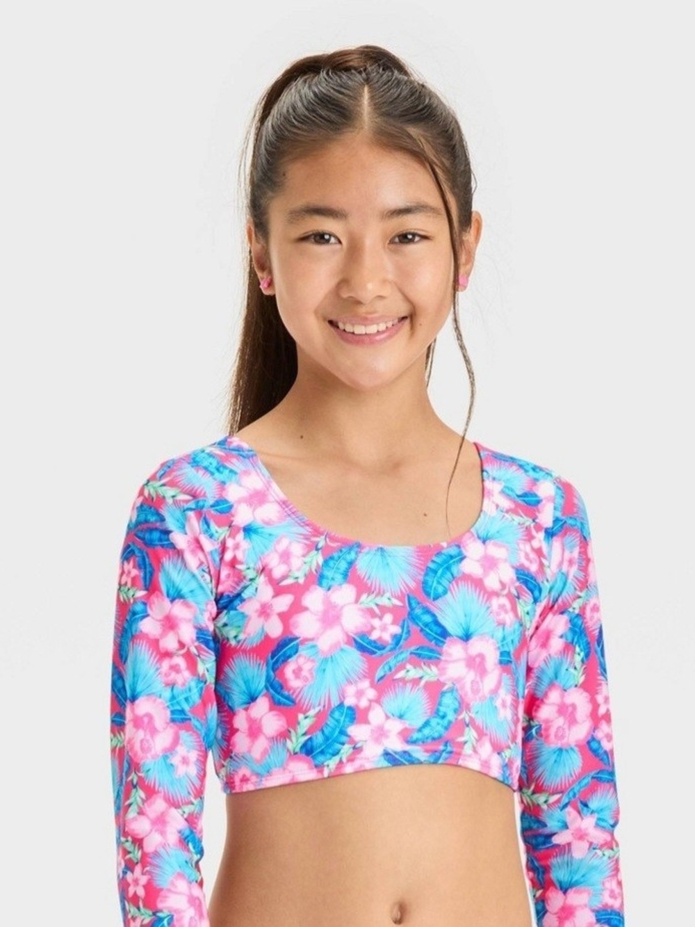 art class Pink & Blue Floral Long Sleeve Girls' Swim Rashguard